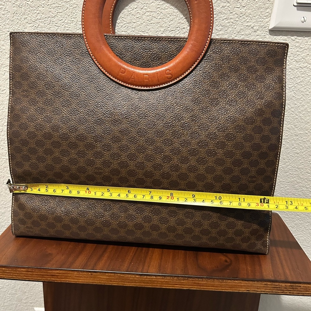 Celine Brown Macadam Top Handle Tote with Tan Leather Circular Handles - Picture 15 of 16
